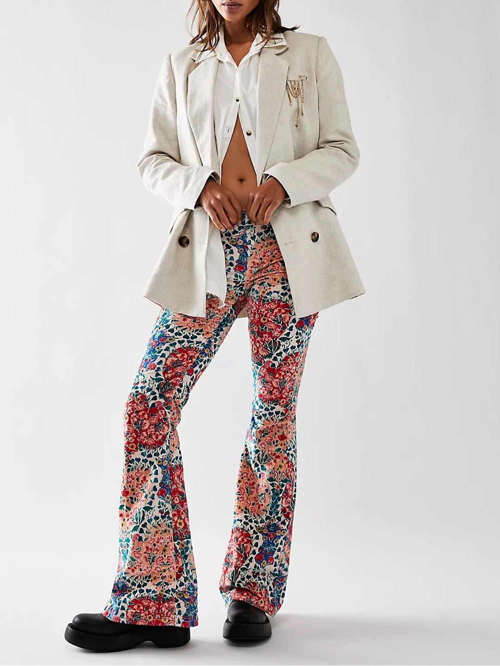 We The Free Pull On Corduroy Printed Flares